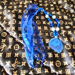 One of a kind Royal Blue Agate Geode Necklace